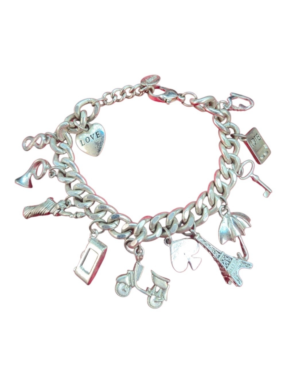 Silver Charm Bracelet with Paris and Love Charms